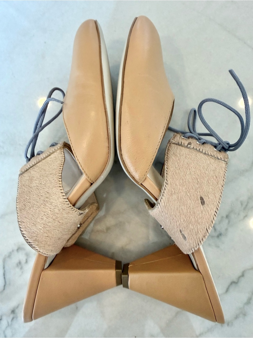 Alterre Size 9 Leather Mule Heels with Size 8 Interchangeable Calf Hair Straps